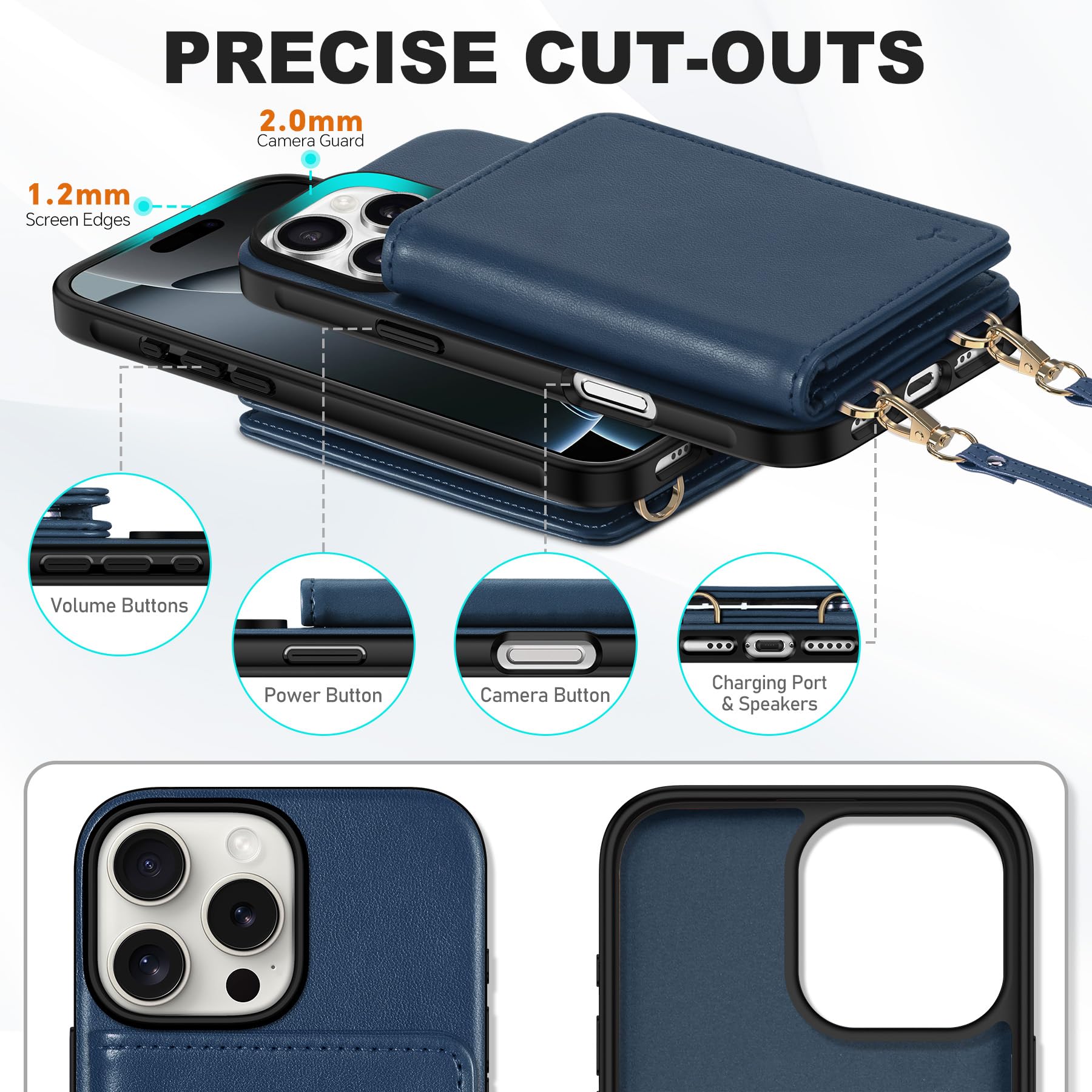 TUCCH Crossbody Wallet Case for iPhone 16 Pro (6.3"), RFID Blocking [6 Card Slots][Detachable Adjustable Lanyard], Magnetic Flip Wallet PU Leather Shockproof Phone Cover for iPhone 16 Pro, Black - 7DAY'S