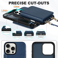 TUCCH Crossbody Wallet Case for iPhone 16 Pro (6.3"), RFID Blocking [6 Card Slots][Detachable Adjustable Lanyard], Magnetic Flip Wallet PU Leather Shockproof Phone Cover for iPhone 16 Pro, Black - 7DAY'S
