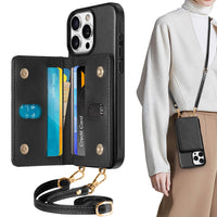 TUCCH Crossbody Wallet Case for iPhone 16 Pro (6.3"), RFID Blocking [6 Card Slots][Detachable Adjustable Lanyard], Magnetic Flip Wallet PU Leather Shockproof Phone Cover for iPhone 16 Pro, Black - 7DAY'S