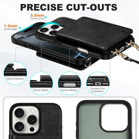 TUCCH Crossbody Wallet Case for iPhone 16 Pro (6.3"), RFID Blocking [6 Card Slots][Detachable Adjustable Lanyard], Magnetic Flip Wallet PU Leather Shockproof Phone Cover for iPhone 16 Pro, Black - 7DAY'S