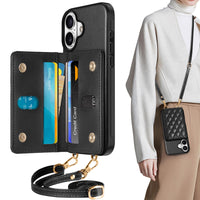 TUCCH Crossbody Wallet Case for iPhone 16 Pro (6.3"), RFID Blocking [6 Card Slots][Detachable Adjustable Lanyard], Magnetic Flip Wallet PU Leather Shockproof Phone Cover for iPhone 16 Pro, Black - 7DAY'S