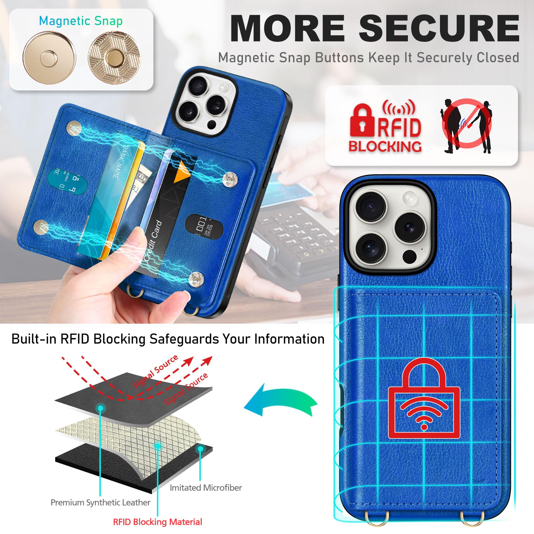 TUCCH Crossbody Wallet Case for iPhone 16 Pro (6.3"), RFID Blocking [6 Card Slots][Detachable Adjustable Lanyard], Magnetic Flip Wallet PU Leather Shockproof Phone Cover for iPhone 16 Pro, Black - 7DAY'S