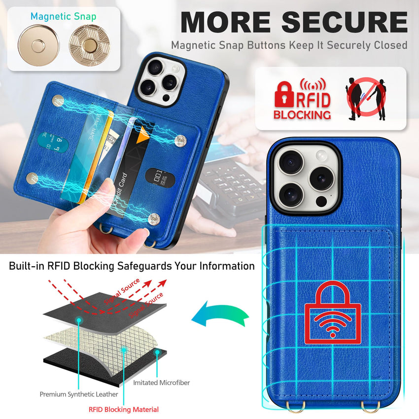 TUCCH Crossbody Wallet Case for iPhone 16 Pro (6.3"), RFID Blocking [6 Card Slots][Detachable Adjustable Lanyard], Magnetic Flip Wallet PU Leather Shockproof Phone Cover for iPhone 16 Pro, Black - 7DAY'S