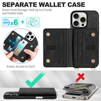 TUCCH Crossbody Wallet Case for iPhone 16 Pro (6.3"), RFID Blocking [6 Card Slots][Detachable Adjustable Lanyard], Magnetic Flip Wallet PU Leather Shockproof Phone Cover for iPhone 16 Pro, Black - 7DAY'S
