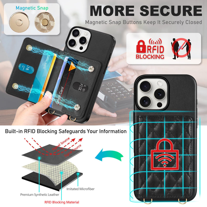 TUCCH Crossbody Wallet Case for iPhone 16 Pro (6.3"), RFID Blocking [6 Card Slots][Detachable Adjustable Lanyard], Magnetic Flip Wallet PU Leather Shockproof Phone Cover for iPhone 16 Pro, Black - 7DAY'S