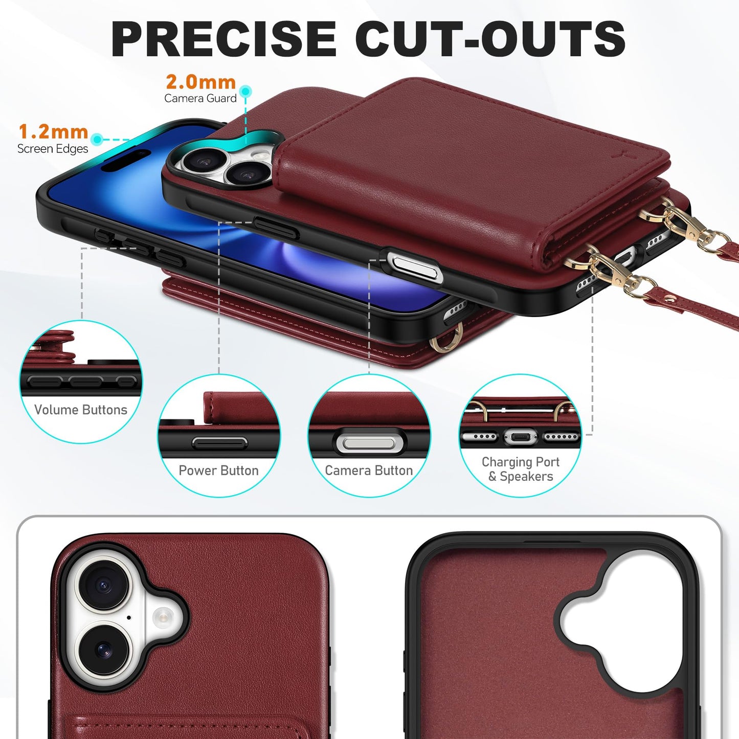 TUCCH Crossbody Wallet Case for iPhone 16 Pro (6.3"), RFID Blocking [6 Card Slots][Detachable Adjustable Lanyard], Magnetic Flip Wallet PU Leather Shockproof Phone Cover for iPhone 16 Pro, Black - 7DAY'S