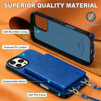TUCCH Crossbody Wallet Case for iPhone 16 Pro (6.3"), RFID Blocking [6 Card Slots][Detachable Adjustable Lanyard], Magnetic Flip Wallet PU Leather Shockproof Phone Cover for iPhone 16 Pro, Black - 7DAY'S