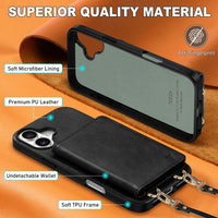 TUCCH Crossbody Wallet Case for iPhone 16 Pro (6.3"), RFID Blocking [6 Card Slots][Detachable Adjustable Lanyard], Magnetic Flip Wallet PU Leather Shockproof Phone Cover for iPhone 16 Pro, Black - 7DAY'S