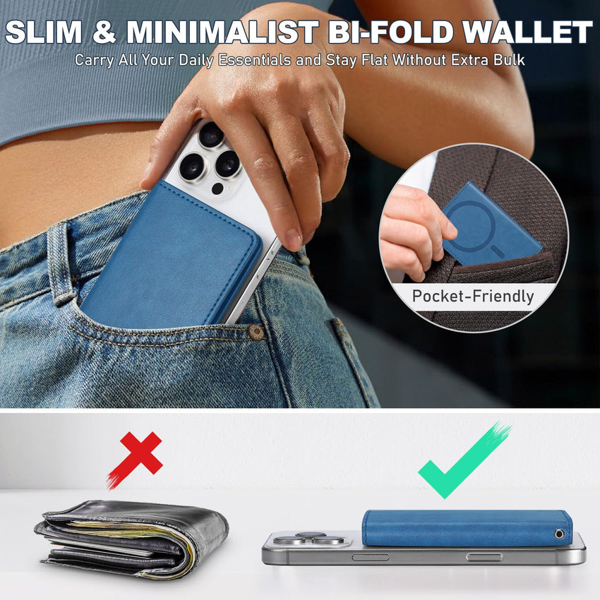 TUCCH for Magsafe Wallet with 6 Card Holders, RFID Blocking [Clear ID Window] PU Leather Men Women Folio Magnetic Phone Wallet for iPhone 16/15/14/13/12/Plus/Pro/Pro Max Series, Black - 7DAY'S