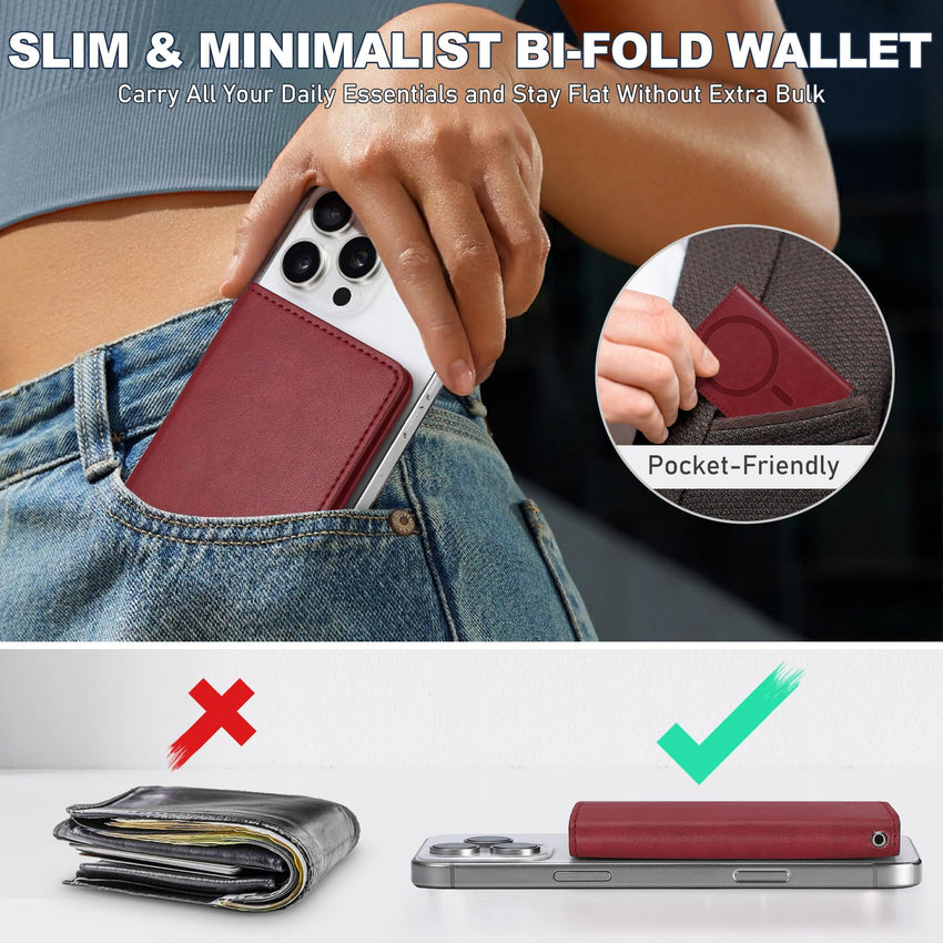 TUCCH for Magsafe Wallet with 6 Card Holders, RFID Blocking [Clear ID Window] PU Leather Men Women Folio Magnetic Phone Wallet for iPhone 16/15/14/13/12/Plus/Pro/Pro Max Series, Black - 7DAY'S
