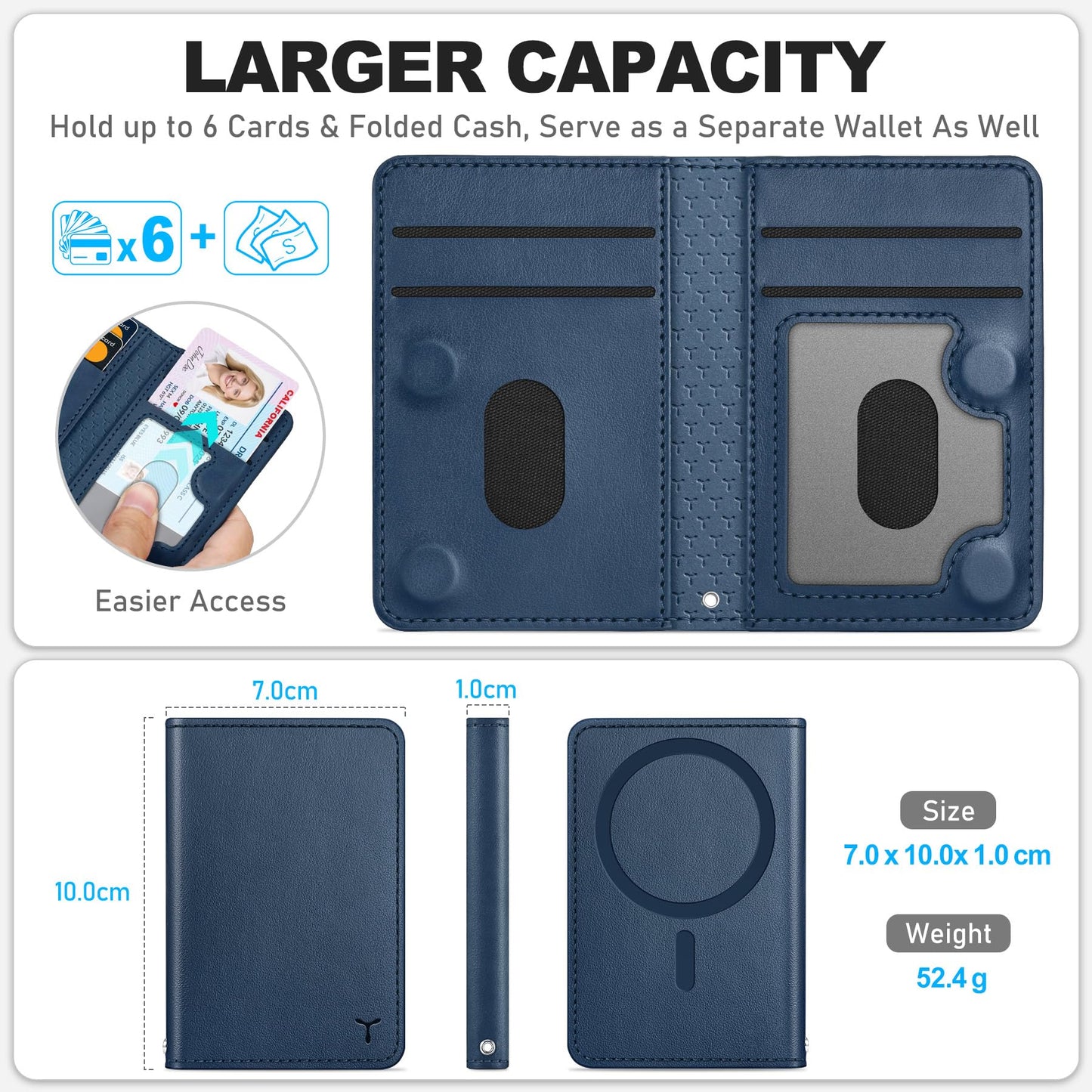 TUCCH for Magsafe Wallet with 6 Card Holders, RFID Blocking [Clear ID Window] PU Leather Men Women Folio Magnetic Phone Wallet for iPhone 16/15/14/13/12/Plus/Pro/Pro Max Series, Black - 7DAY'S