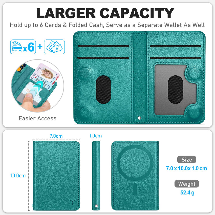 TUCCH for Magsafe Wallet with 6 Card Holders, RFID Blocking [Clear ID Window] PU Leather Men Women Folio Magnetic Phone Wallet for iPhone 16/15/14/13/12/Plus/Pro/Pro Max Series, Black - 7DAY'S
