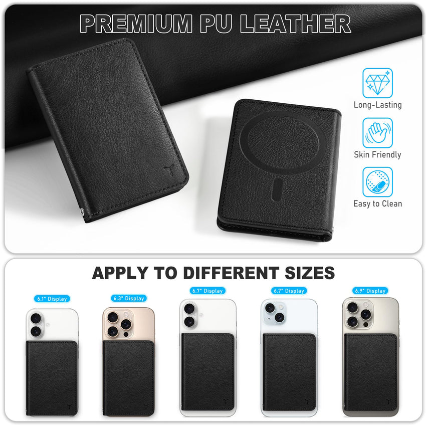 TUCCH for Magsafe Wallet with 6 Card Holders, RFID Blocking [Clear ID Window] PU Leather Men Women Folio Magnetic Phone Wallet for iPhone 16/15/14/13/12/Plus/Pro/Pro Max Series, Black - 7DAY'S
