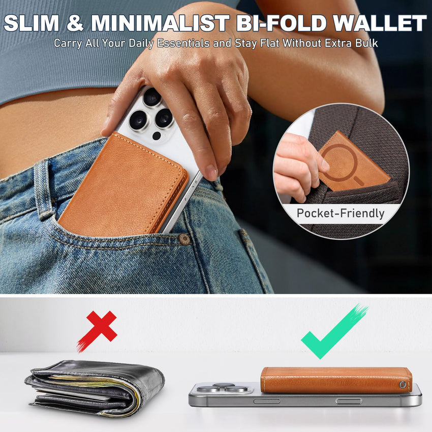 TUCCH for Magsafe Wallet with 6 Card Holders, RFID Blocking [Clear ID Window] PU Leather Men Women Folio Magnetic Phone Wallet for iPhone 16/15/14/13/12/Plus/Pro/Pro Max Series, Black - 7DAY'S