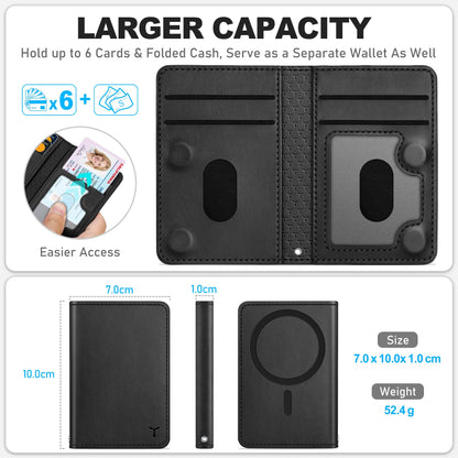 TUCCH for Magsafe Wallet with 6 Card Holders, RFID Blocking [Clear ID Window] PU Leather Men Women Folio Magnetic Phone Wallet for iPhone 16/15/14/13/12/Plus/Pro/Pro Max Series, Black - 7DAY'S