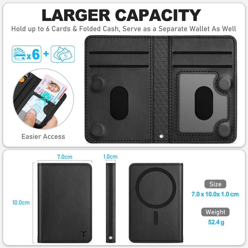 TUCCH for Magsafe Wallet with 6 Card Holders, RFID Blocking [Clear ID Window] PU Leather Men Women Folio Magnetic Phone Wallet for iPhone 16/15/14/13/12/Plus/Pro/Pro Max Series, Black - 7DAY'S