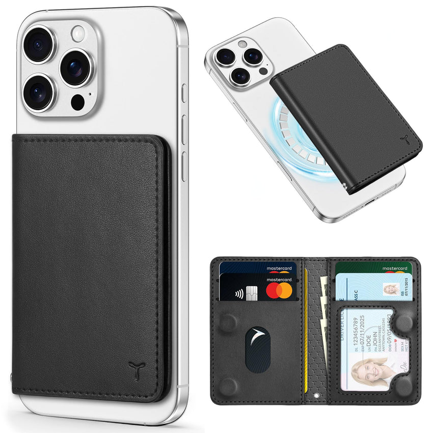 TUCCH for Magsafe Wallet with 6 Card Holders, RFID Blocking [Clear ID Window] PU Leather Men Women Folio Magnetic Phone Wallet for iPhone 16/15/14/13/12/Plus/Pro/Pro Max Series, Black - 7DAY'S