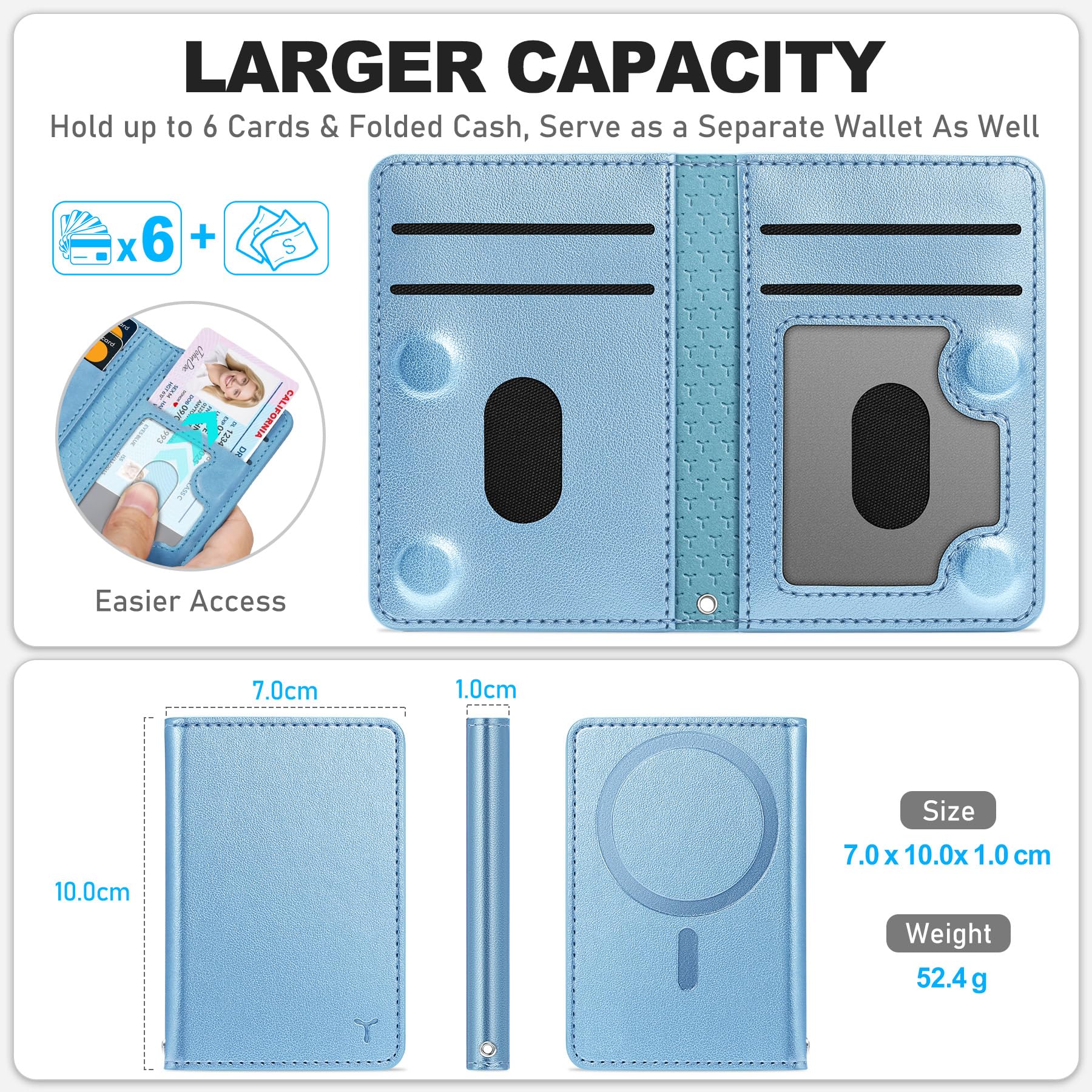 TUCCH for Magsafe Wallet with 6 Card Holders, RFID Blocking [Clear ID Window] PU Leather Men Women Folio Magnetic Phone Wallet for iPhone 16/15/14/13/12/Plus/Pro/Pro Max Series, Black - 7DAY'S