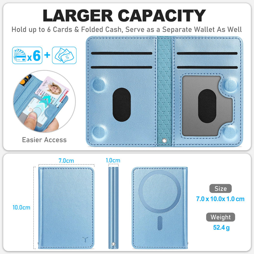 TUCCH for Magsafe Wallet with 6 Card Holders, RFID Blocking [Clear ID Window] PU Leather Men Women Folio Magnetic Phone Wallet for iPhone 16/15/14/13/12/Plus/Pro/Pro Max Series, Black - 7DAY'S
