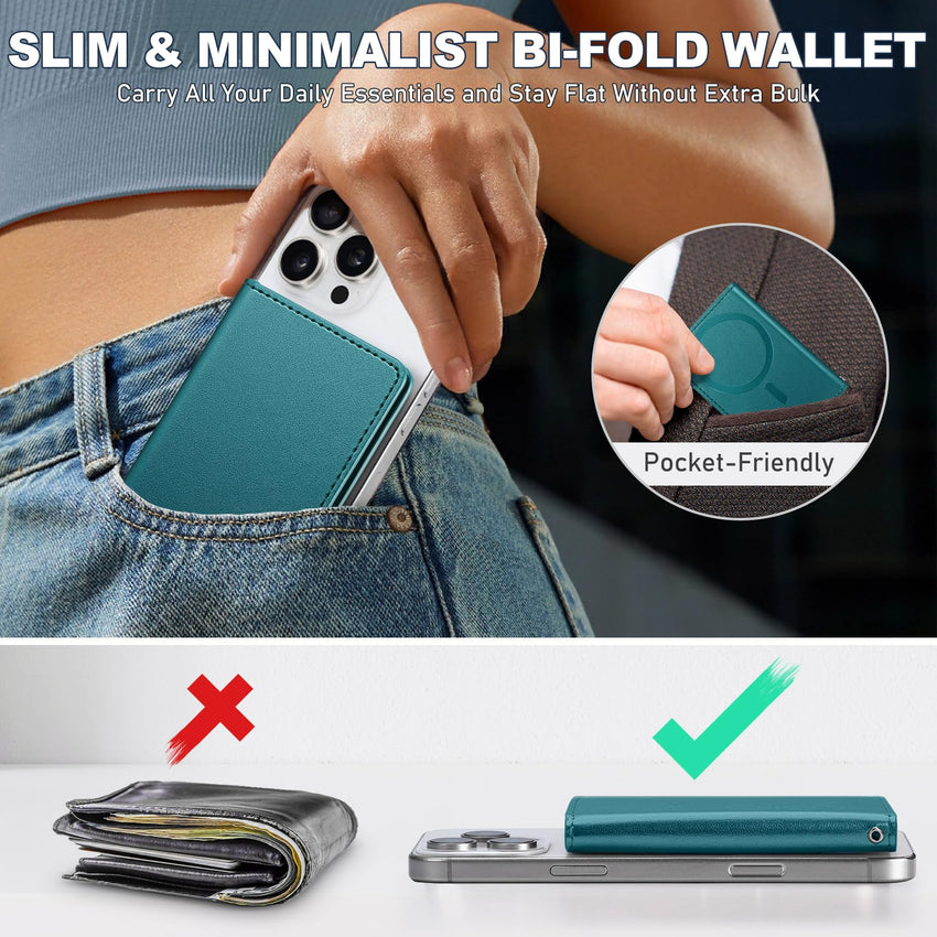 TUCCH for Magsafe Wallet with 6 Card Holders, RFID Blocking [Clear ID Window] PU Leather Men Women Folio Magnetic Phone Wallet for iPhone 16/15/14/13/12/Plus/Pro/Pro Max Series, Black - 7DAY'S