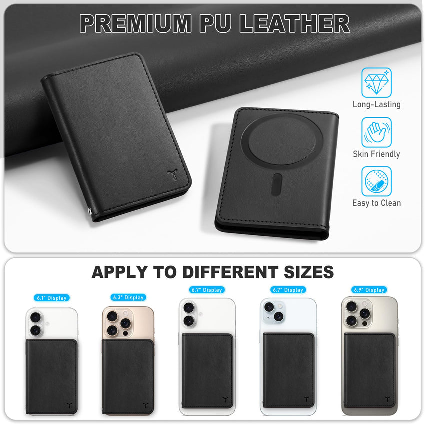 TUCCH for Magsafe Wallet with 6 Card Holders, RFID Blocking [Clear ID Window] PU Leather Men Women Folio Magnetic Phone Wallet for iPhone 16/15/14/13/12/Plus/Pro/Pro Max Series, Black - 7DAY'S