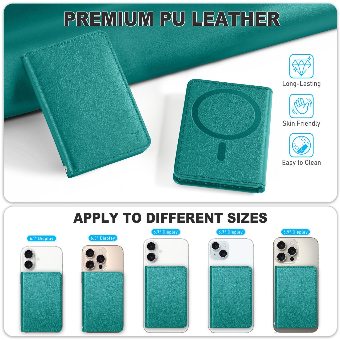 TUCCH for Magsafe Wallet with 6 Card Holders, RFID Blocking [Clear ID Window] PU Leather Men Women Folio Magnetic Phone Wallet for iPhone 16/15/14/13/12/Plus/Pro/Pro Max Series, Black - 7DAY'S