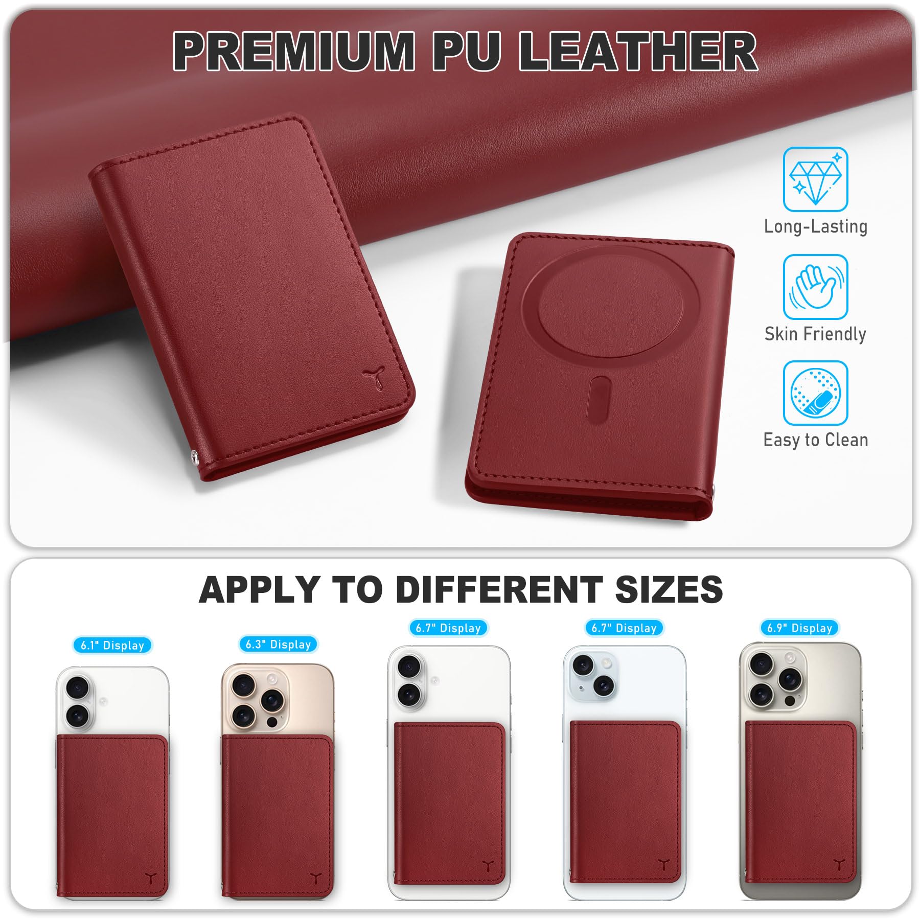 TUCCH for Magsafe Wallet with 6 Card Holders, RFID Blocking [Clear ID Window] PU Leather Men Women Folio Magnetic Phone Wallet for iPhone 16/15/14/13/12/Plus/Pro/Pro Max Series, Black - 7DAY'S