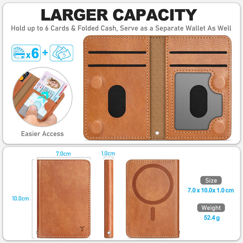 TUCCH for Magsafe Wallet with 6 Card Holders, RFID Blocking [Clear ID Window] PU Leather Men Women Folio Magnetic Phone Wallet for iPhone 16/15/14/13/12/Plus/Pro/Pro Max Series, Black - 7DAY'S