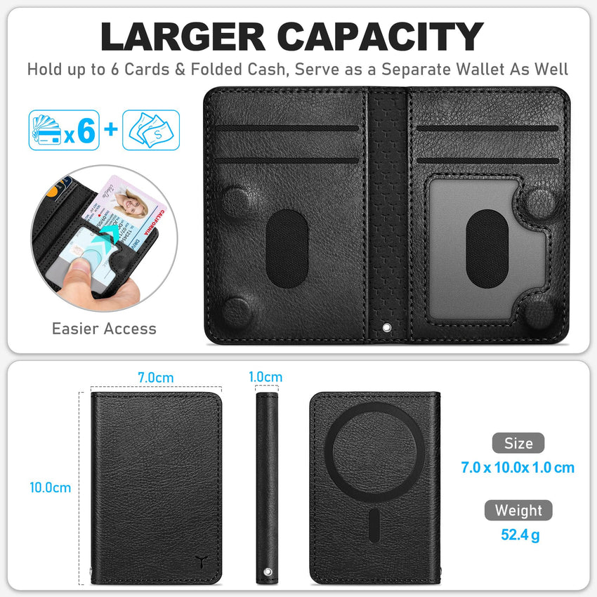 TUCCH for Magsafe Wallet with 6 Card Holders, RFID Blocking [Clear ID Window] PU Leather Men Women Folio Magnetic Phone Wallet for iPhone 16/15/14/13/12/Plus/Pro/Pro Max Series, Black - 7DAY'S