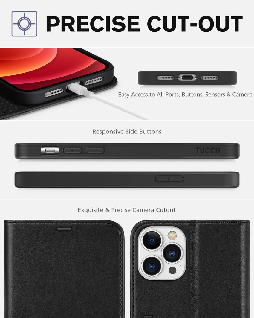 TUCCH Wallet Case Compatible with iPhone 12 Pro Max 5G 6.7", PU Leather Card Slot Kickstand [Protective TPU Interior Case], RFID Blocking Magnetic Flip Cover for iPhone 12 Pro Max 6.7", Black - 7DAY'S