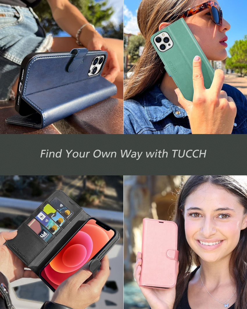 TUCCH Wallet Case Compatible with iPhone 12 Pro Max 5G 6.7", PU Leather Card Slot Kickstand [Protective TPU Interior Case], RFID Blocking Magnetic Flip Cover for iPhone 12 Pro Max 6.7", Black - 7DAY'S