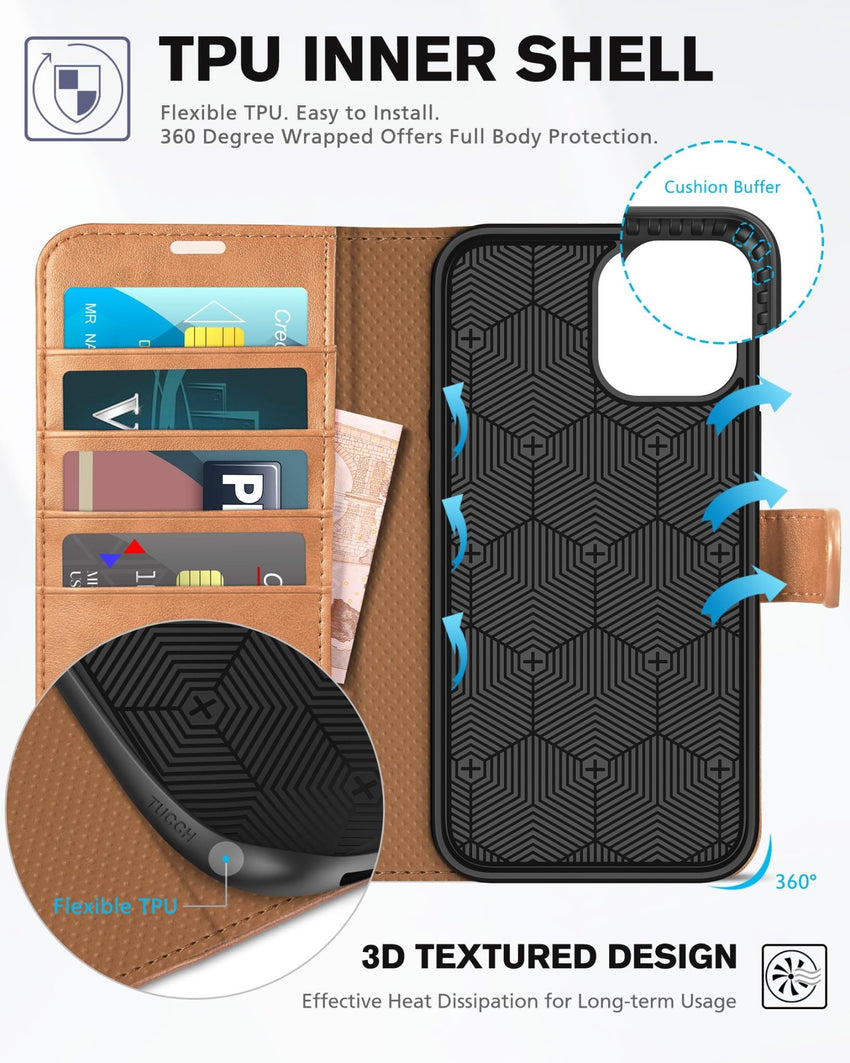 TUCCH Wallet Case Compatible with iPhone 12 Pro Max 5G 6.7", PU Leather Card Slot Kickstand [Protective TPU Interior Case], RFID Blocking Magnetic Flip Cover for iPhone 12 Pro Max 6.7", Black - 7DAY'S