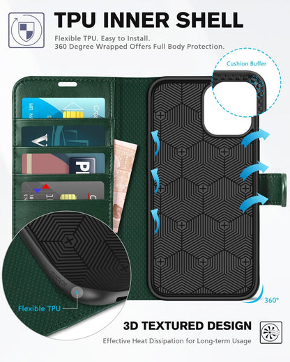TUCCH Wallet Case Compatible with iPhone 12 Pro Max 5G 6.7", PU Leather Card Slot Kickstand [Protective TPU Interior Case], RFID Blocking Magnetic Flip Cover for iPhone 12 Pro Max 6.7", Black - 7DAY'S