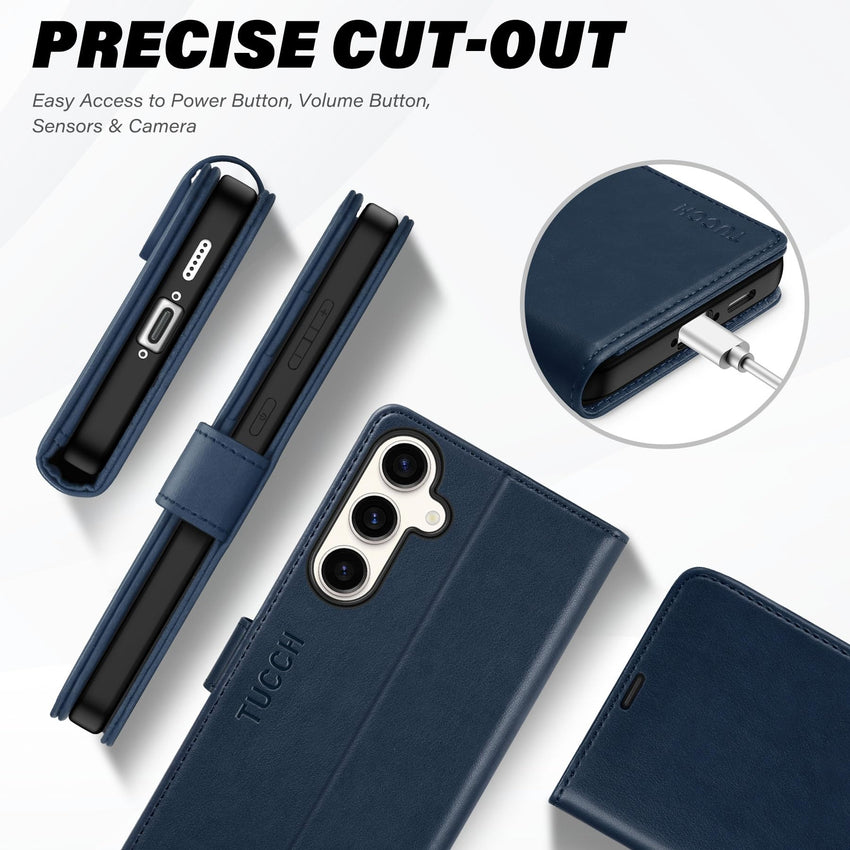 TUCCH Wallet Case for Galaxy S24 FE, with [TPU Shockproof Interior Case] Stand RFID Blocking Card Holder, Magnetic PU Leather Protective Flip Cover Compatible with Galaxy S24 FE, Dark Blue - 7DAY'S
