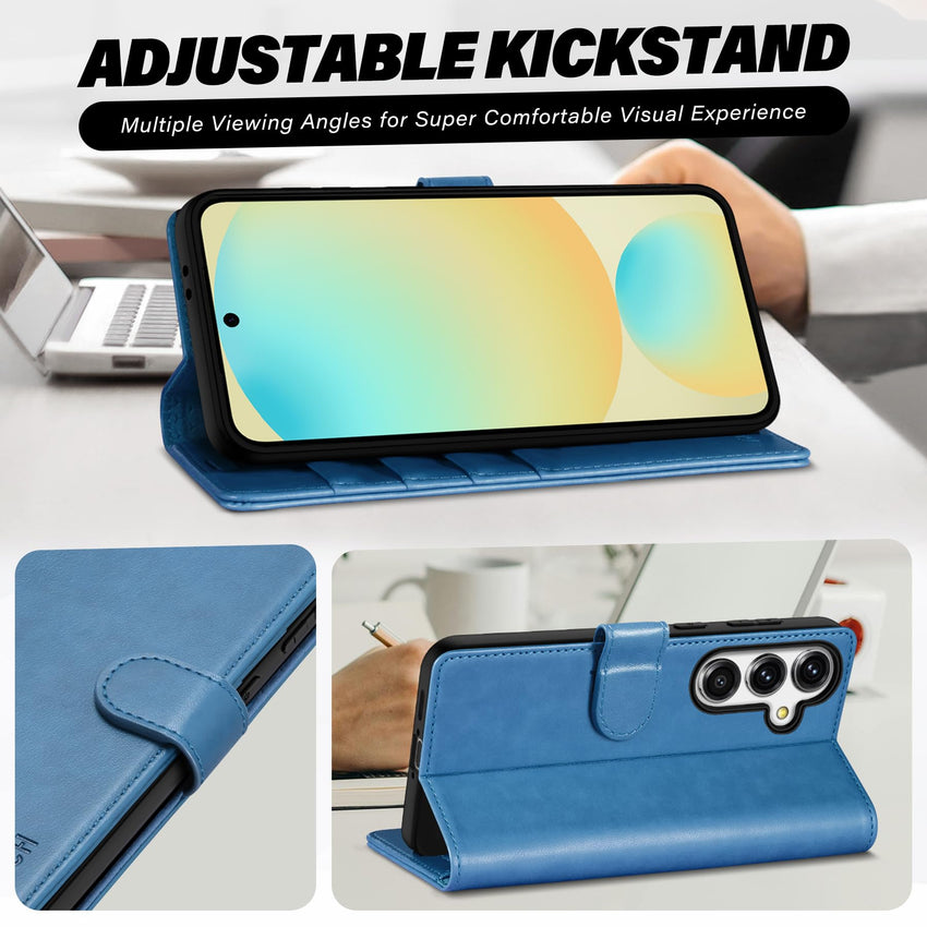 TUCCH Wallet Case for Galaxy S24 FE, with [TPU Shockproof Interior Case] Stand RFID Blocking Card Holder, Magnetic PU Leather Protective Flip Cover Compatible with Galaxy S24 FE, Dark Blue - 7DAY'S