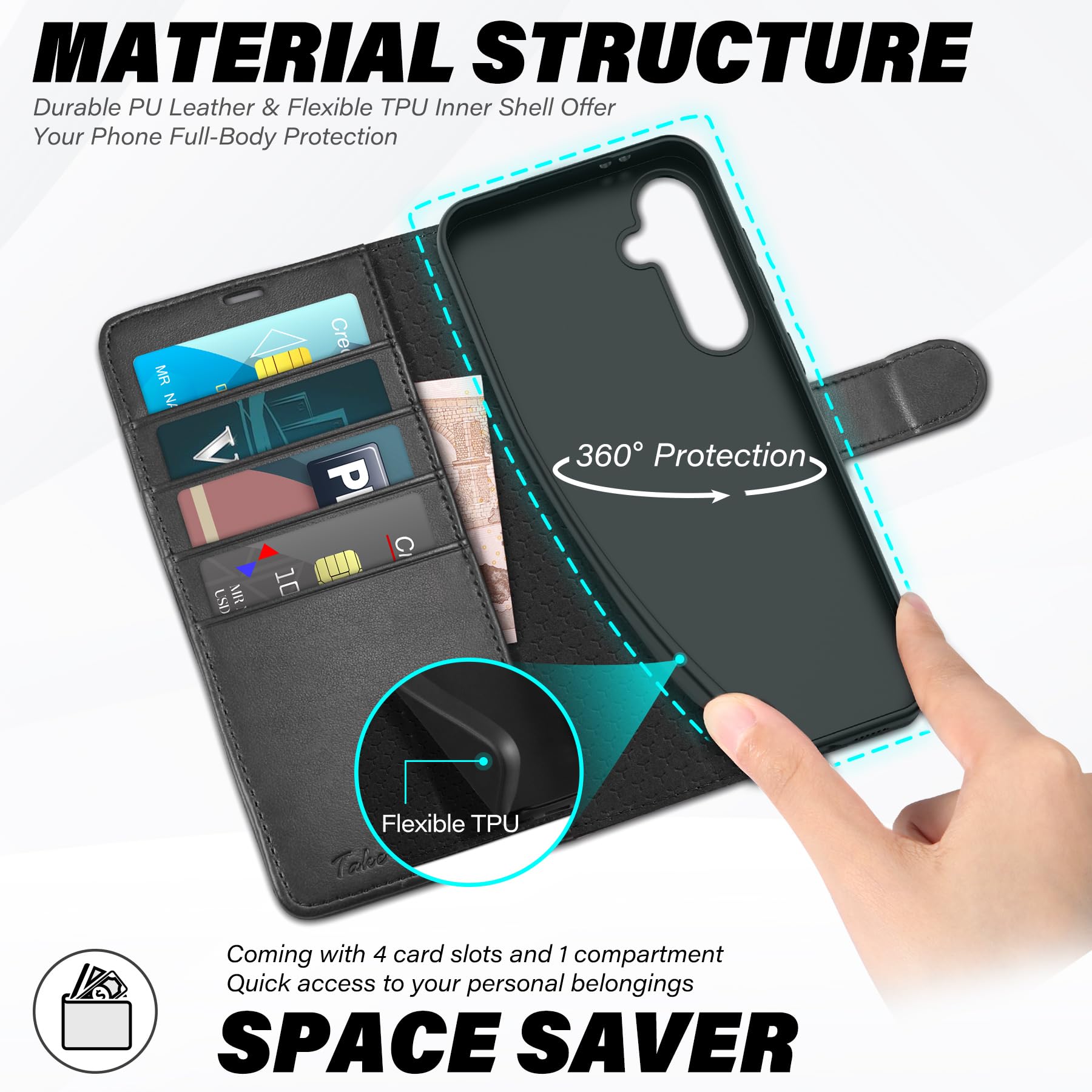 TUCCH Wallet Case for Galaxy S24 FE, with [TPU Shockproof Interior Case] Stand RFID Blocking Card Holder, Magnetic PU Leather Protective Flip Cover Compatible with Galaxy S24 FE, Dark Blue - 7DAY'S