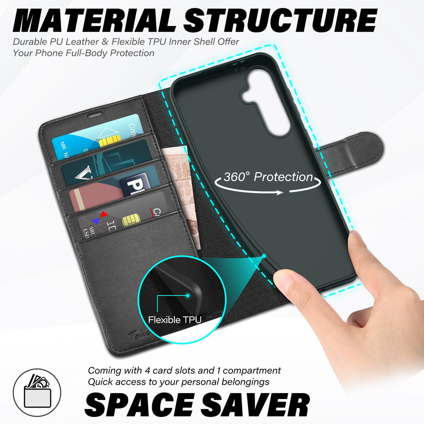 TUCCH Wallet Case for Galaxy S24 FE, with [TPU Shockproof Interior Case] Stand RFID Blocking Card Holder, Magnetic PU Leather Protective Flip Cover Compatible with Galaxy S24 FE, Dark Blue - 7DAY'S