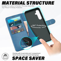 TUCCH Wallet Case for Galaxy S24 FE, with [TPU Shockproof Interior Case] Stand RFID Blocking Card Holder, Magnetic PU Leather Protective Flip Cover Compatible with Galaxy S24 FE, Dark Blue - 7DAY'S