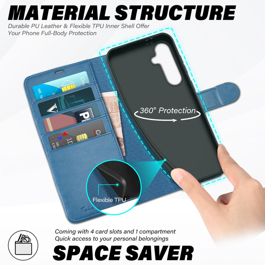 TUCCH Wallet Case for Galaxy S24 FE, with [TPU Shockproof Interior Case] Stand RFID Blocking Card Holder, Magnetic PU Leather Protective Flip Cover Compatible with Galaxy S24 FE, Dark Blue - 7DAY'S