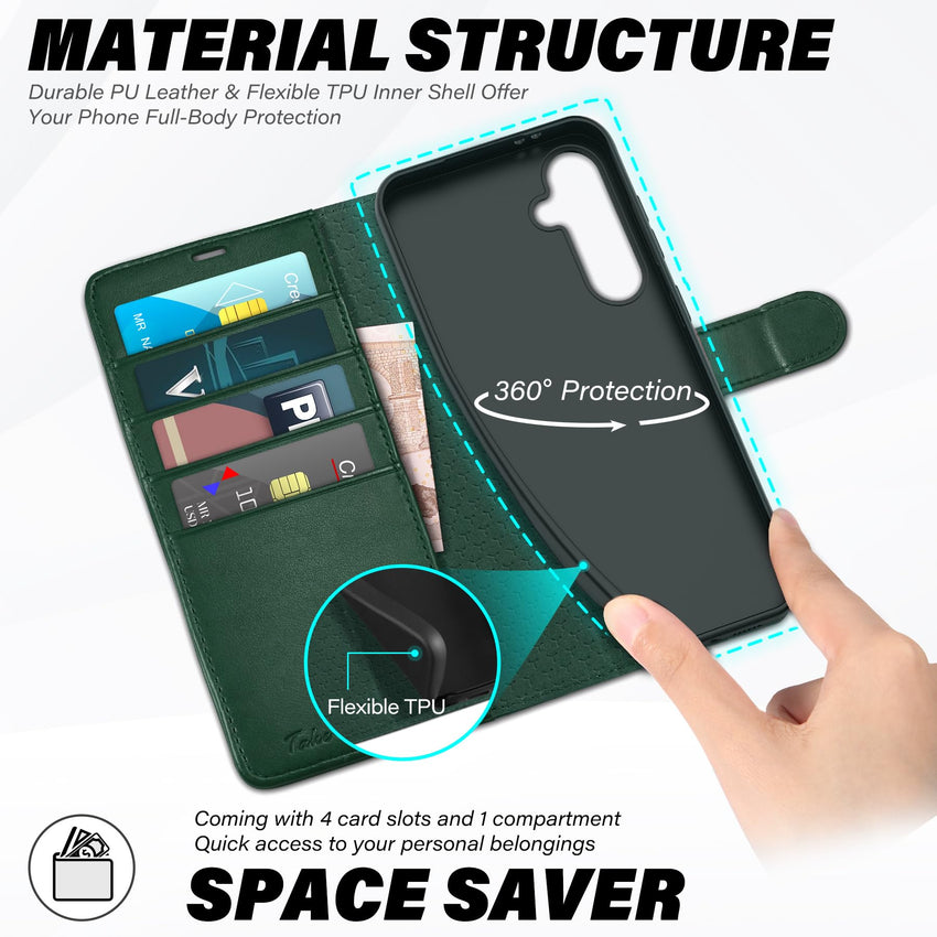TUCCH Wallet Case for Galaxy S24 FE, with [TPU Shockproof Interior Case] Stand RFID Blocking Card Holder, Magnetic PU Leather Protective Flip Cover Compatible with Galaxy S24 FE, Dark Blue - 7DAY'S