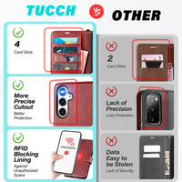 TUCCH Wallet Case for Galaxy S24 FE, with [TPU Shockproof Interior Case] Stand RFID Blocking Card Holder, Magnetic PU Leather Protective Flip Cover Compatible with Galaxy S24 FE, Dark Blue - 7DAY'S