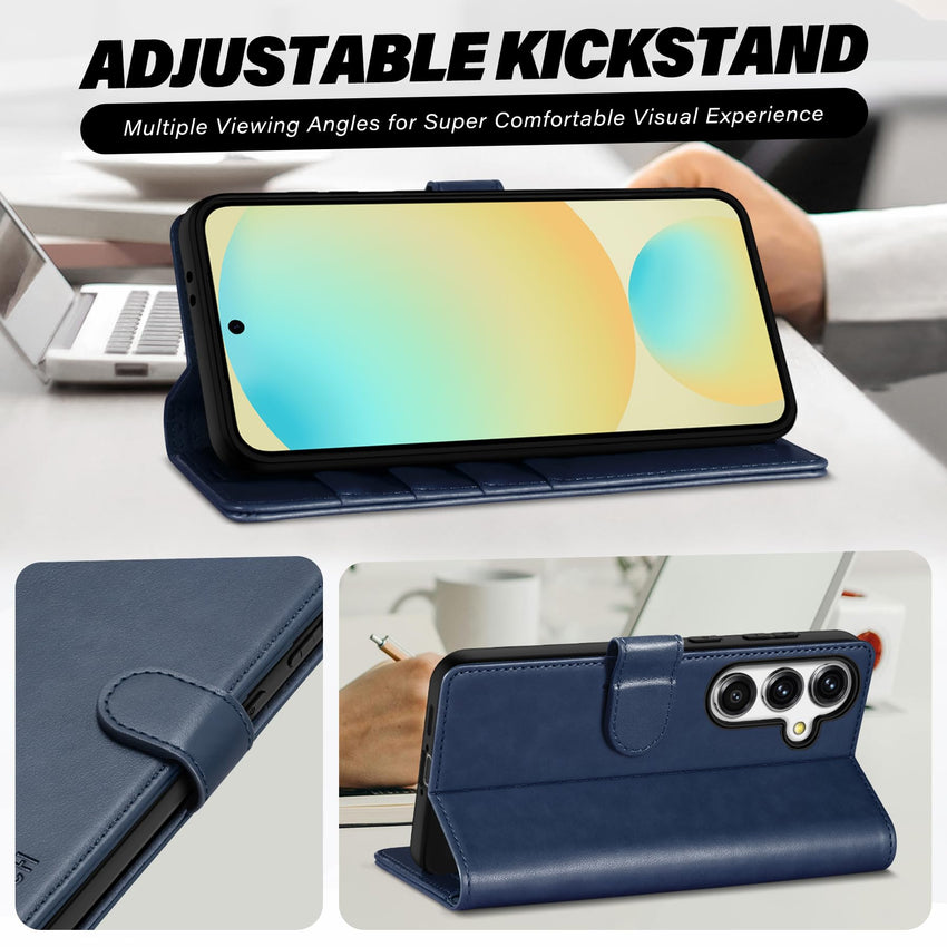 TUCCH Wallet Case for Galaxy S24 FE, with [TPU Shockproof Interior Case] Stand RFID Blocking Card Holder, Magnetic PU Leather Protective Flip Cover Compatible with Galaxy S24 FE, Dark Blue - 7DAY'S