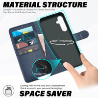 TUCCH Wallet Case for Galaxy S24 FE, with [TPU Shockproof Interior Case] Stand RFID Blocking Card Holder, Magnetic PU Leather Protective Flip Cover Compatible with Galaxy S24 FE, Dark Blue - 7DAY'S