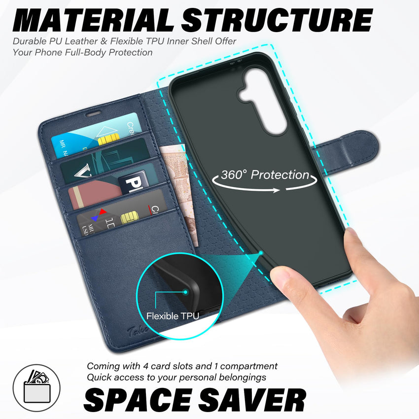 TUCCH Wallet Case for Galaxy S24 FE, with [TPU Shockproof Interior Case] Stand RFID Blocking Card Holder, Magnetic PU Leather Protective Flip Cover Compatible with Galaxy S24 FE, Dark Blue - 7DAY'S