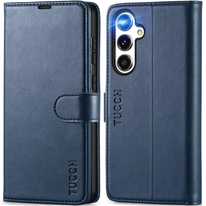 TUCCH Wallet Case for Galaxy S24 FE, with [TPU Shockproof Interior Case] Stand RFID Blocking Card Holder, Magnetic PU Leather Protective Flip Cover Compatible with Galaxy S24 FE, Dark Blue - 7DAY'S