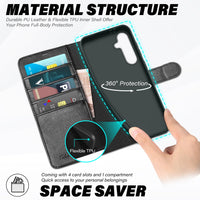 TUCCH Wallet Case for Galaxy S24 FE, with [TPU Shockproof Interior Case] Stand RFID Blocking Card Holder, Magnetic PU Leather Protective Flip Cover Compatible with Galaxy S24 FE, Dark Blue - 7DAY'S