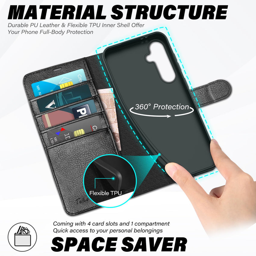 TUCCH Wallet Case for Galaxy S24 FE, with [TPU Shockproof Interior Case] Stand RFID Blocking Card Holder, Magnetic PU Leather Protective Flip Cover Compatible with Galaxy S24 FE, Dark Blue - 7DAY'S