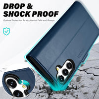 TUCCH Wallet Case for Galaxy S24 FE, with [TPU Shockproof Interior Case] Stand RFID Blocking Card Holder, Magnetic PU Leather Protective Flip Cover Compatible with Galaxy S24 FE, Dark Blue - 7DAY'S