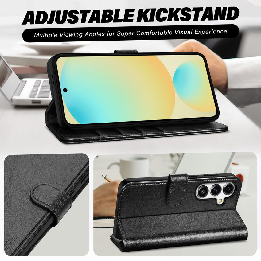 TUCCH Wallet Case for Galaxy S24 FE, with [TPU Shockproof Interior Case] Stand RFID Blocking Card Holder, Magnetic PU Leather Protective Flip Cover Compatible with Galaxy S24 FE, Dark Blue - 7DAY'S
