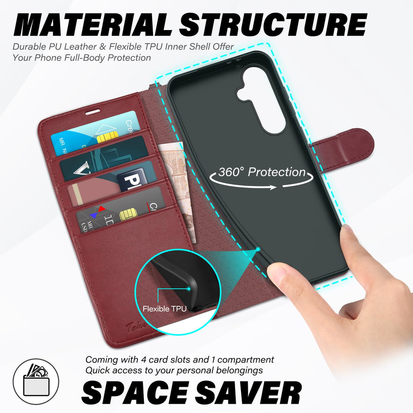 TUCCH Wallet Case for Galaxy S24 FE, with [TPU Shockproof Interior Case] Stand RFID Blocking Card Holder, Magnetic PU Leather Protective Flip Cover Compatible with Galaxy S24 FE, Dark Blue - 7DAY'S